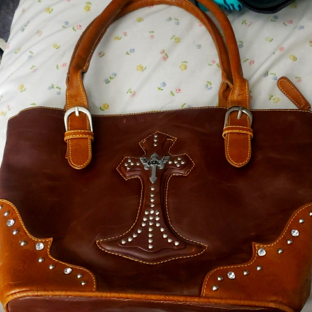 COUNTRY ROAD PURSE/ BAG WITH CROSS BROWN LEATHER